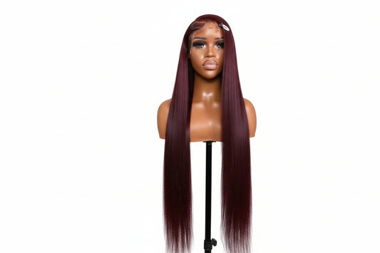 200% density 13X4 burgundy bone straight transparent lace front human hair wig in 16" 18" 20"