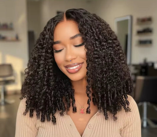 13x4 curly natural black human hair lace front pre plucked wig