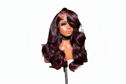 200% density 13X4 Body Wave Burgundy or Black Colored Human Hair Wigs with transparent lace 16 18 20 inches. Pre styled