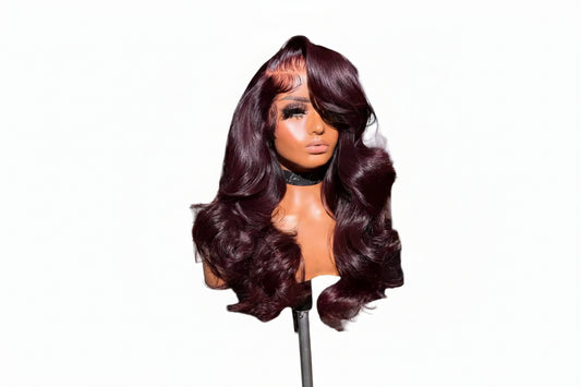 200% density 13X4 Body Wave Burgundy or Black Colored Human Hair Wigs with transparent lace 16 18 20 inches. Pre styled