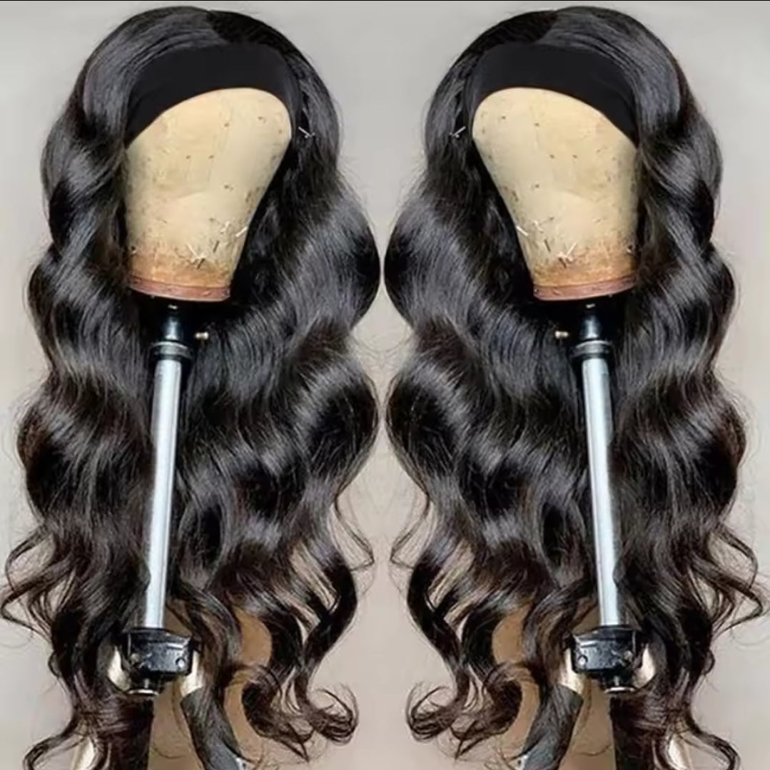 Natural black human hair body wave headband wig for black women