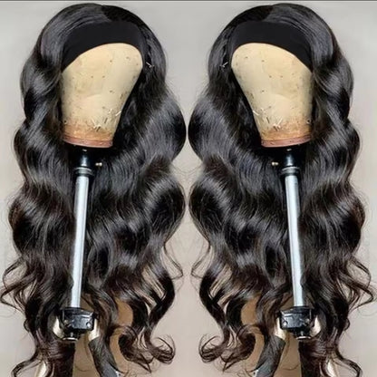 Natural black human hair body wave headband wig for black women