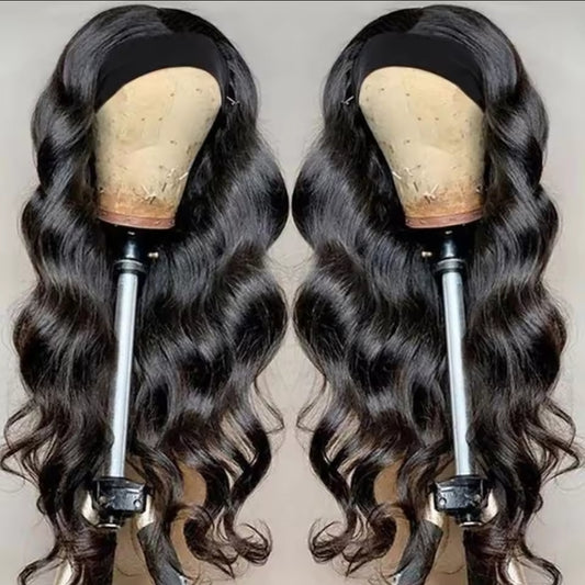Natural black human hair body wave headband wig for black women
