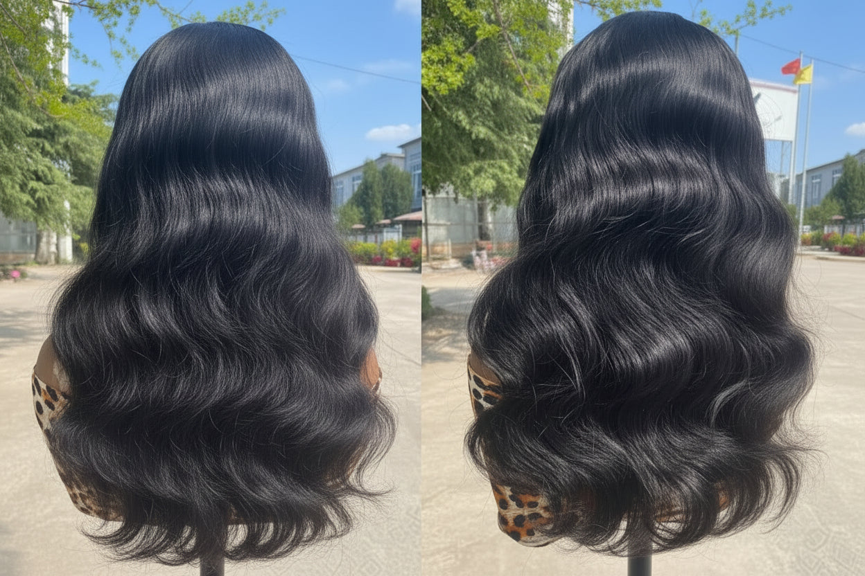 Natural black human hair body wave headband wig for black women