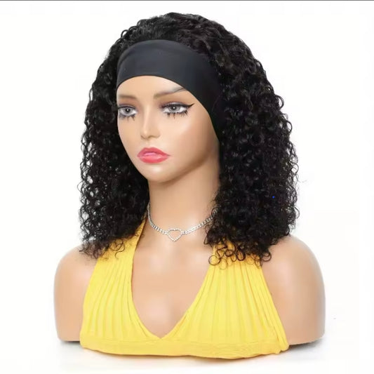 Natural black human hair kinky curly headband wig for black women. Shake and go natural look