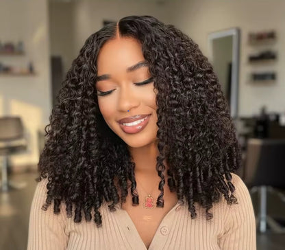 13x4 curly natural black human hair lace front pre plucked wig