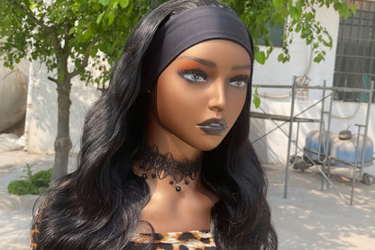 Natural black human hair body wave headband wig for black women